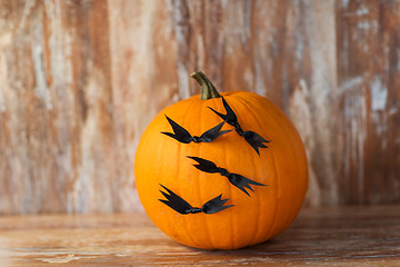 Image showing pumpkins with bats or halloween party decorations