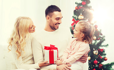 Image showing happy family at home with christmas tree