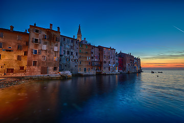 Image showing Coastal town of Rovinj, Istria, Croatia in sunset. Rovin beauty antiq city