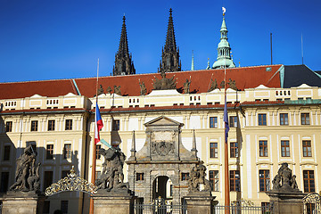 Image showing Statue on entrance to the Prague castle located in Hradcany dist