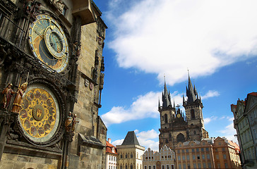 Image showing Famous Astronomical Clock Orloj and Church of our Lady Tyn in Pr