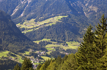 Image showing Val Gardena and Ortisei, Dolomites, view from a mountain