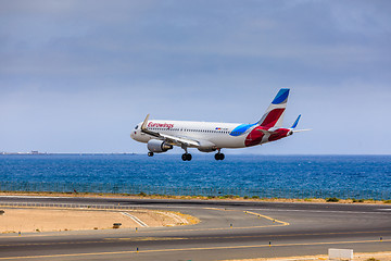 Image showing ARECIFE, SPAIN - APRIL, 15 2017: AirBus A320 - 200 of Eurowings 