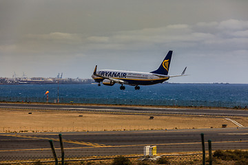 Image showing ARECIFE, SPAIN - APRIL, 15 2017: Boeing 737-800 of RYANAIR with 