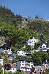 Image showing The view from Fløyen beyond Bergen city is outstanding, especial