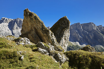 Image showing Giant rocks in Val di Gardena, Dolomites