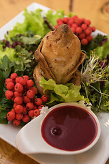 Image showing quail roasted with sweet and sour cranberry sauce