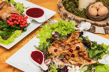 Image showing quail roasted with sweet and sour cranberry sauce