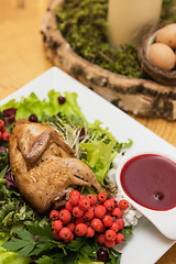 Image showing quail roasted with sweet and sour cranberry sauce