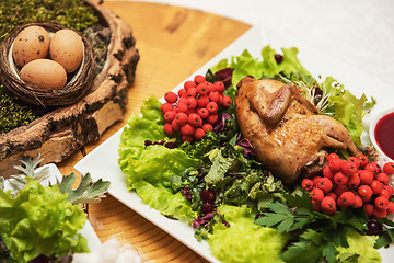 Image showing quail roasted with sweet and sour cranberry sauce