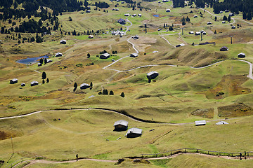 Image showing Valley with houses in Dolomite Alps