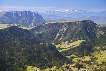 Image showing Val Gardena and Ortisei, Dolomites, view from a mountain