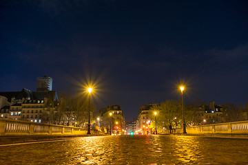 Image showing Bridge by the Seine river in Paris at night