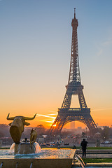 Image showing The Eiffel tower at sunrise in Paris 