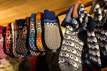 Image showing woolen mittens at christmas market