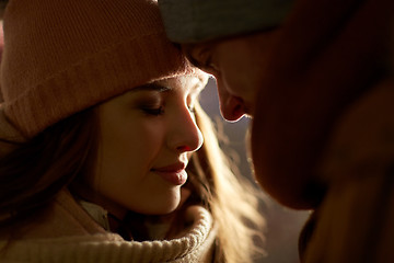 Image showing close up of happy couple in winter clothes