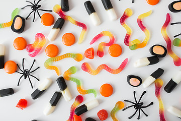 Image showing gummy worms and jelly candies for halloween party