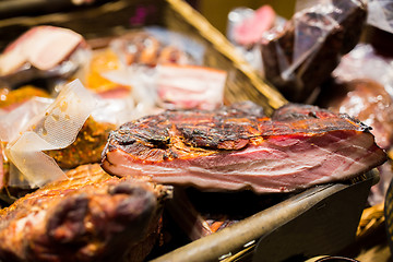 Image showing smoked meat products at market or butcher shop