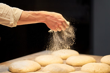 Image showing chef or baker making bread dough at bakery