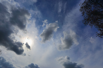 Image showing Sun shining through light cloud summer blue sky Australia