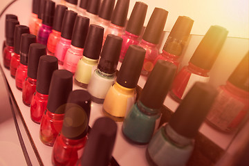 Image showing Set of different bottles of nail polish