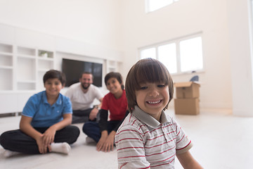 Image showing portrait of happy young boys with their dad