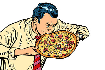 Image showing man eating pizza, isolated on white background