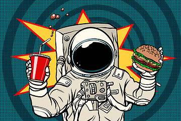 Image showing Astronaut with a Burger and drink