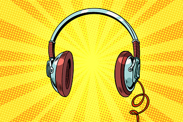 Image showing Retro headphones on a yellow background