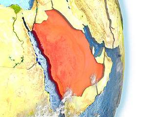 Image showing Saudi Arabia in red on Earth