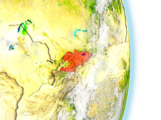 Image showing Kyrgyzstan in red on Earth