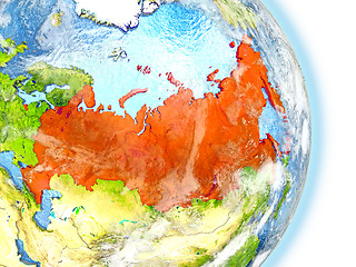 Image showing Russia in red on Earth