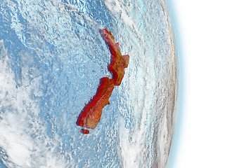 Image showing New Zealand in red on Earth