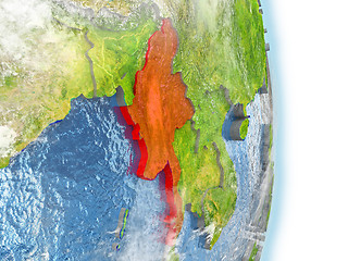 Image showing Myanmar in red on Earth