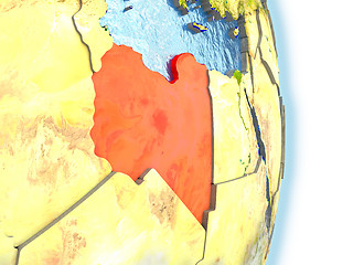 Image showing Libya in red on Earth