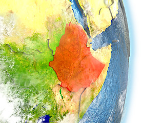 Image showing Ethiopia in red on Earth