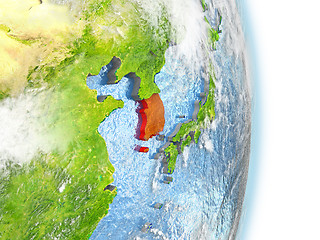 Image showing South Korea in red on Earth