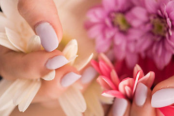 Image showing woman hands with manicure holding flower