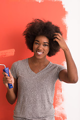 Image showing black woman painting wall