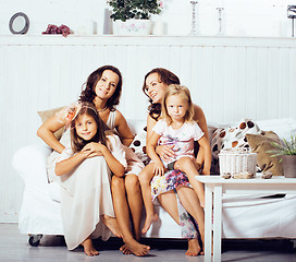 Image showing young pretty modern family at home happy smiling, lifestyle peop