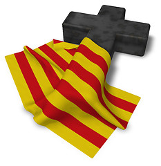 Image showing christian cross and flag of catalonia - 3d rendering