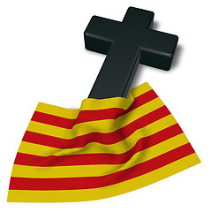 Image showing christian cross and flag of catalonia - 3d rendering