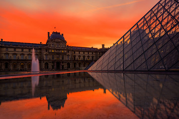 Image showing View of famous Louvre Museum with Louvre Pyramid