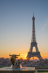 Image showing The Eiffel tower at sunrise in Paris