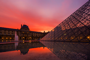 Image showing View of famous Louvre Museum with Louvre Pyramid