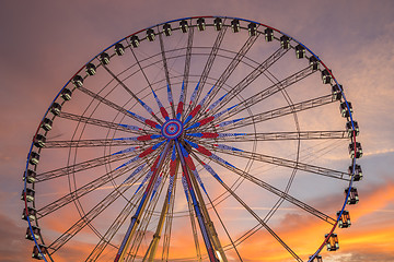 Image showing Place de la Concorde at sunset. Ferris wheel and Egyptian obelis