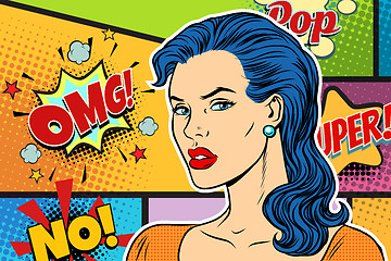 Image showing Beautiful brunette woman pop art background