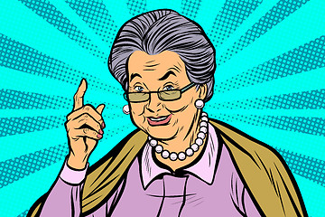 Image showing elderly woman pointing finger up