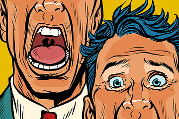 Image showing Close-up of eyes and mouth men cry, panic face