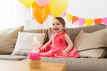 Image showing happy baby girl on birthday party at home